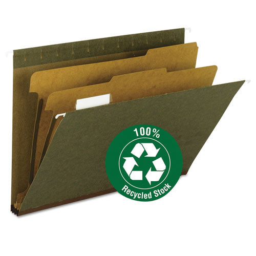 Hanging File Folder, 2 Dividers, Letter, 2" Exp, 1/5 Tab, Standard Green, 10/BX, Sold as 1 Box, 10 Each per Box 