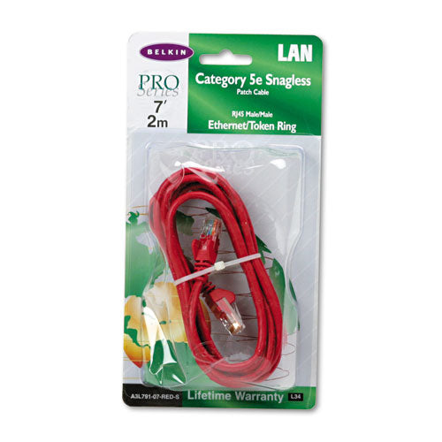 CAT5e Snagless Patch Cable, RJ45 Connectors, 7 ft., Red, Sold as 1 Each