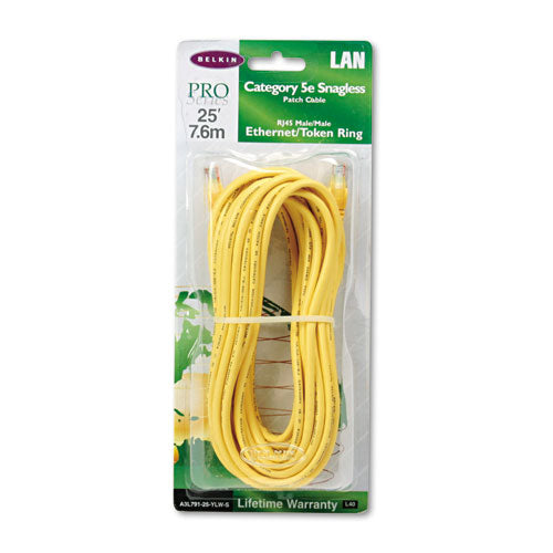 CAT5e Snagless Patch Cable, RJ45 Connectors, 25 ft., Yellow, Sold as 1 Each