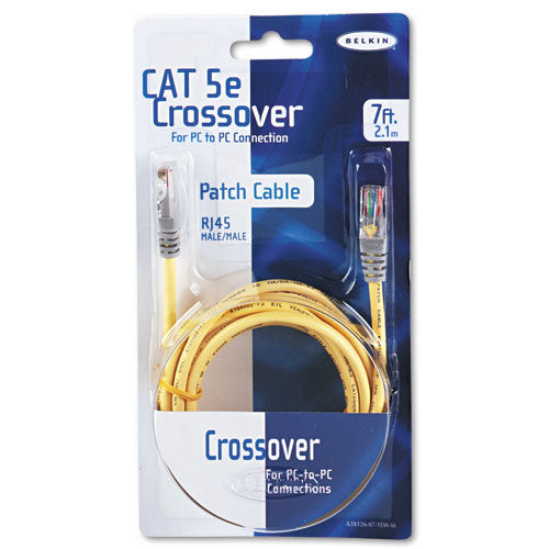 Belkin - CAT5e Crossover Patch Cable, RJ45 Connectors, 7 ft., Yellow, Sold as 1 EA