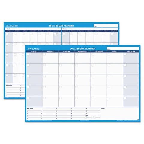 AT-A-GLANCE - Recycled 30/60-Day Undated horizontal Erasable Wall Planner, 48 x 32, Blue/White, Sold as 1 EA