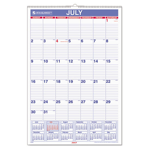 AT-A-GLANCE - Recycled Monthly Wall Calendar, Wall, 15 1/2-inch x 22 3/4-inch, Sold as 1 EA