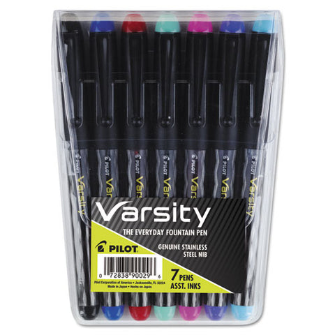 Varsity Fountain Pen Pack, Assorted Ink, 1mm, 7/Set, Sold as 1 Set