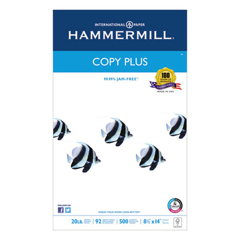 Hammermill - Copy Plus Copy Paper, 92 Brightness, 20lb, 8-1/2 x 14, White, 500 Sheets/Ream, Sold as 1 RM