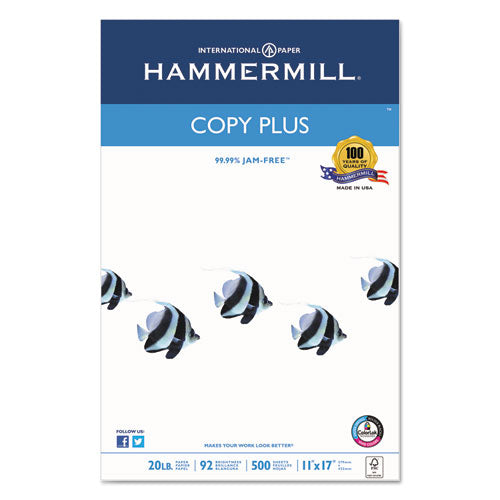 Hammermill - Copy Plus Copy Paper, 92 Brightness, 20lb, 11 x 17, White, 500 Sheets/Ream, Sold as 1 RM