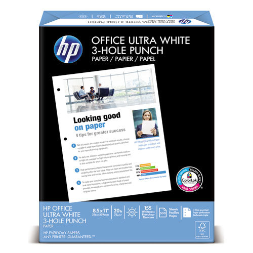 HP - Office Paper, 92 Brightness, 3-Hole Punched, 20lb, 8-1/2 x 11, White, 500/Ream, Sold as 1 RM