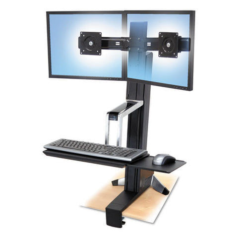 WorkFit-S Sit-Stand Workstation without Worksurface, Dual, Aluminum/Black, Sold as 1 Each