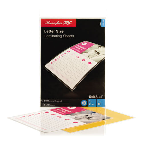 SelfSeal Single-Sided Letter-Size Laminating Sheets, 3mil, 9 x 12, 10/Pack, Sold as 1 Package