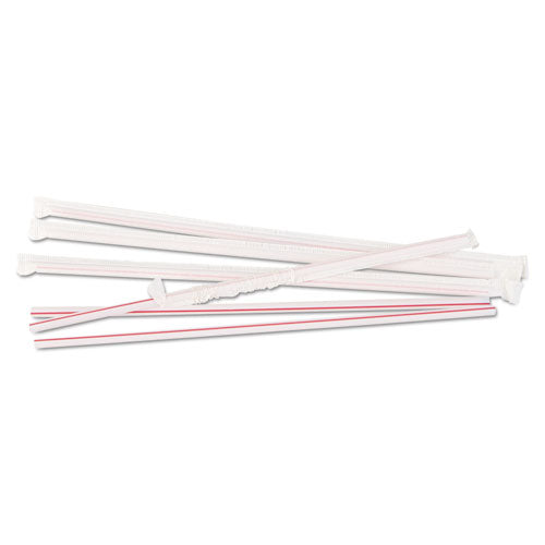 Jumbo Straws, 10 1/4", Plastic, White w/Red Stripe, 500/Pack, Sold as 1 Package