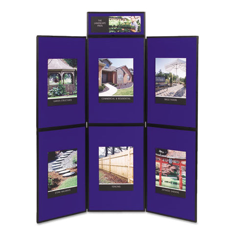 Quartet - ShowIt Six-Panel Display System, Fabric, Blue/Gray, Black PVC Frame, Sold as 1 EA