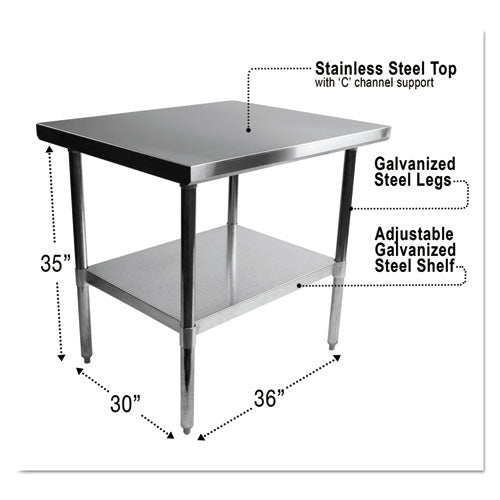 Stainless Steel Table, 36 x 30 x 35, Silver, Sold as 1 Each