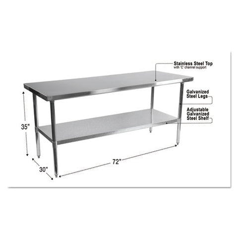 Stainless Steel Table, 72 x 30 x 35, Silver, Sold as 1 Each