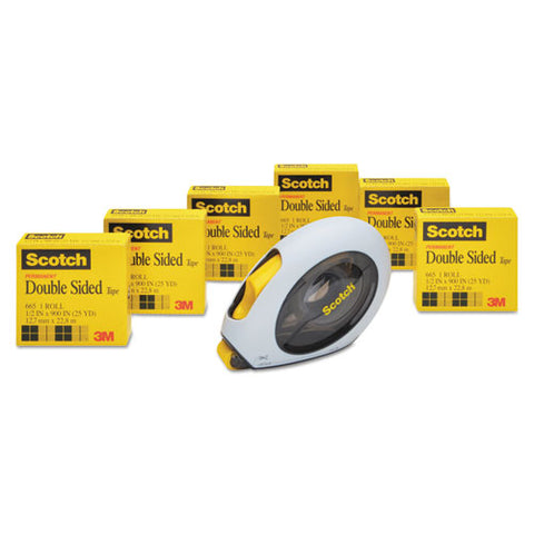 665 Double-Sided Permanent Tape w/Hand Dispenser, 1/2" x 900", 6 Rolls, Sold as 1 Package