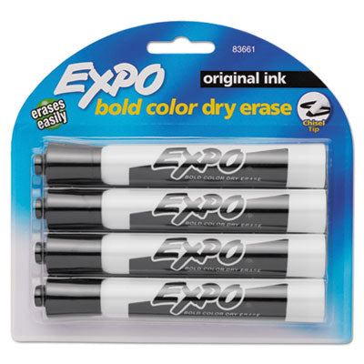 EXPO - Dry Erase Markers, Chisel Tip, Black, 4/Set, Sold as 1 PK