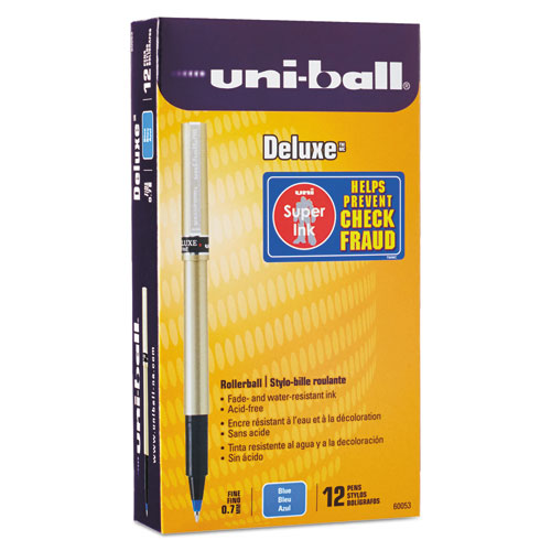 uni-ball - Deluxe Roller Ball Stick Water-Proof Pen, Blue Ink, Fine, Sold as 1 DZ