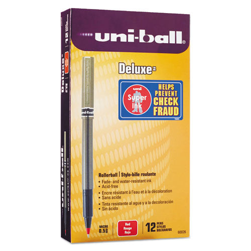 uni-ball - Deluxe Roller Ball Stick Water-Proof Pen, Red Ink, Micro, Sold as 1 DZ