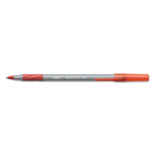 BIC - Round Stic Grip Ballpoint Stick Pen, Red Ink, Fine, Dozen, Sold as 1 DZ
