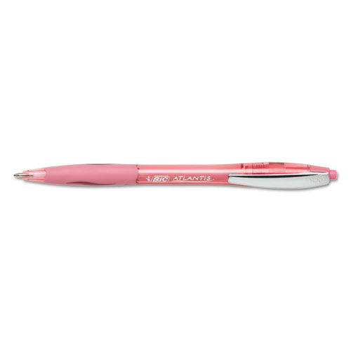BIC - Atlantis Ballpoint Retractable Pen, Pink Ink, Medium, 4 per Pack, Sold as 1 PK