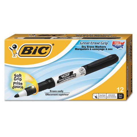 BIC - Great Erase Grip Dry Erase Markers, Fine Point, Black, Dozen, Sold as 1 DZ