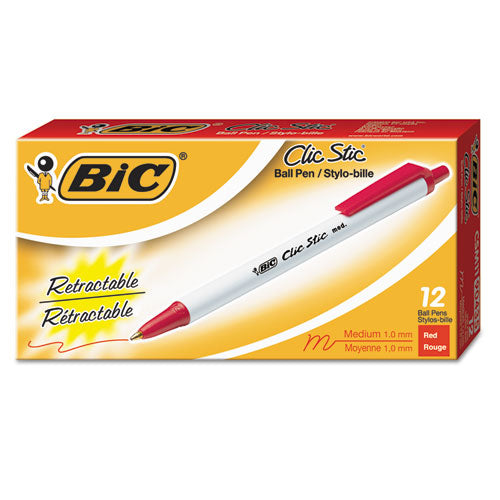 BIC - Clic Stic Ballpoint Retractable Pen, Red Ink, Medium, Dozen, Sold as 1 DZ