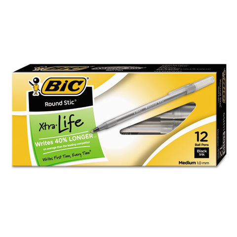BIC - Round Stic Ballpoint Stick Pen, Black Ink, Medium, Dozen, Sold as 1 DZ