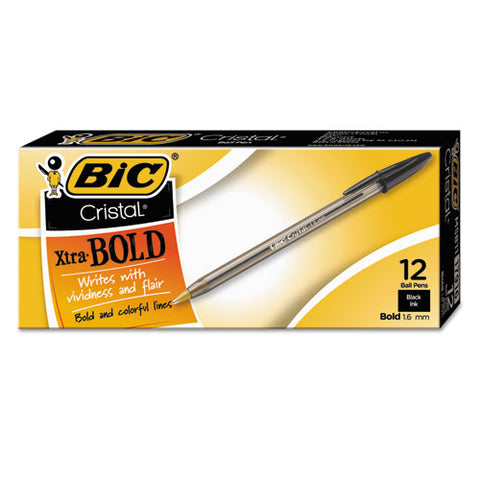 BIC - Cristal Ballpoint Stick Pen, Black Ink, Bold, Dozen, Sold as 1 DZ