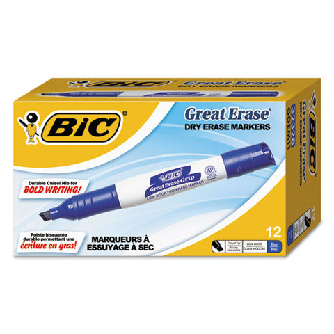 BIC - Great Erase Grip XL Dry Erase Markers, Chisel Tip, Blue, Dozen, Sold as 1 DZ