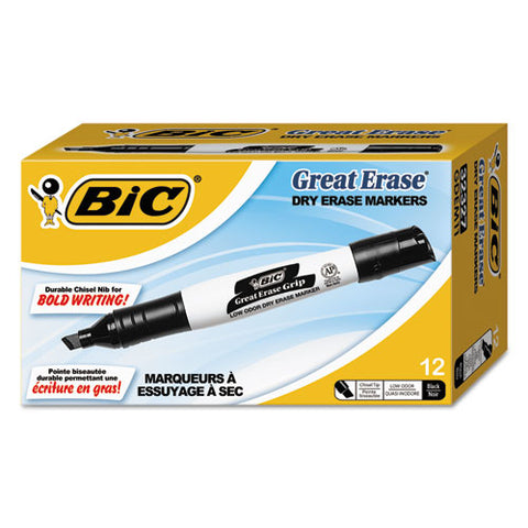 BIC - Great Erase Grip XL Dry Erase Markers, Chisel Tip, Black, Dozen, Sold as 1 DZ