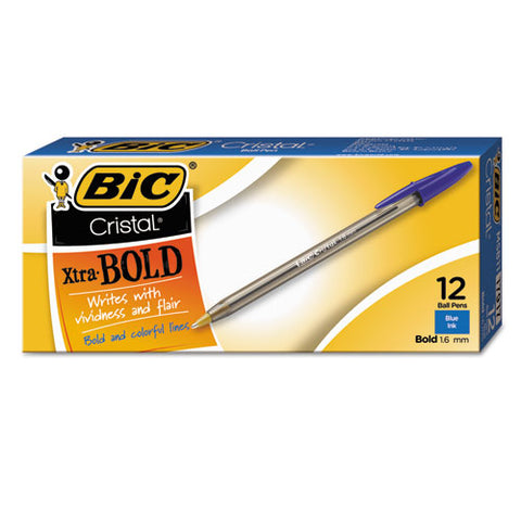 BIC - Cristal Ballpoint Stick Pen, Blue Ink, Bold, Dozen, Sold as 1 DZ