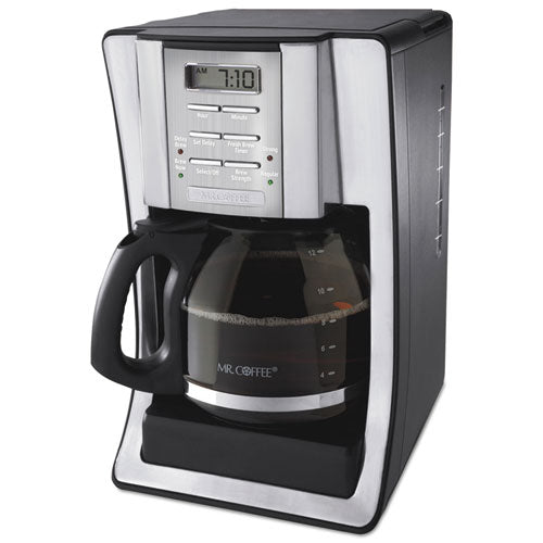 12-Cup Programmable Coffeemaker, Black/Brushed Silver, Sold as 1 Each