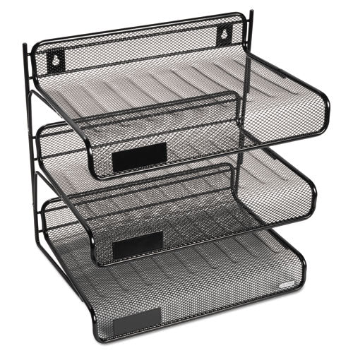 Rolodex - Mesh Three-Tier Letter Size Desk Shelf, 12 1/2 x 9 1/4 x 12 1/2, Black, Sold as 1 EA