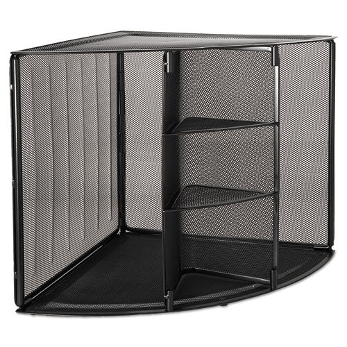 Rolodex - Mesh Corner Desktop Shelf, Five Sections, 20 x 14 x 13, Black, Sold as 1 EA