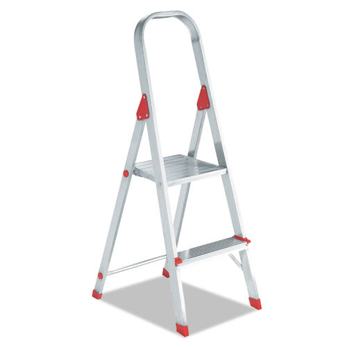 #566 Folding Aluminum Euro Platform Ladder, 2-Step, Red, Sold as 1 Each