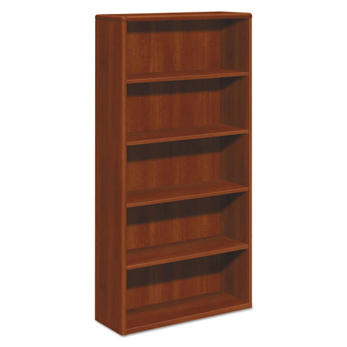 10700 Series Wood Bookcase, Five Shelf, 36w x 13 1/8d x 71h, Cognac, Sold as 1 Each