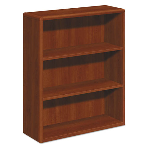 10700 Series Wood Bookcase, Three Shelf, 36w x 13 1/8d x 43 3/8h, Cognac, Sold as 1 Each