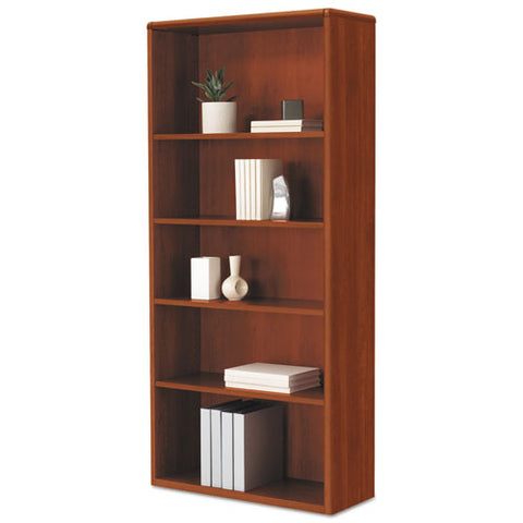 10700 Series Wood Bookcase, 5 Shelf/3 Adjust, 32 3/8 x 13 1/8 x 71, Cognac, Sold as 1 Each