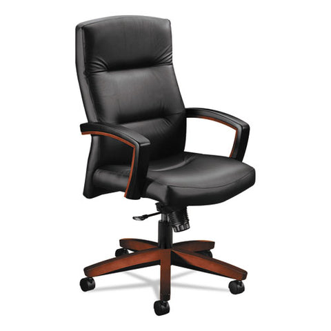 5000 Series Executive High-Back Swivel/Tilt Chair, Black Leather/Cognac, Sold as 1 Each