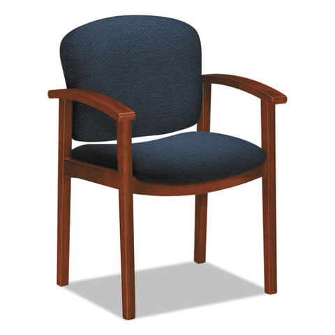 2111 Invitation Reception Series Wood Guest Chair, Cognac/Solid Blue Fabric, Sold as 1 Each