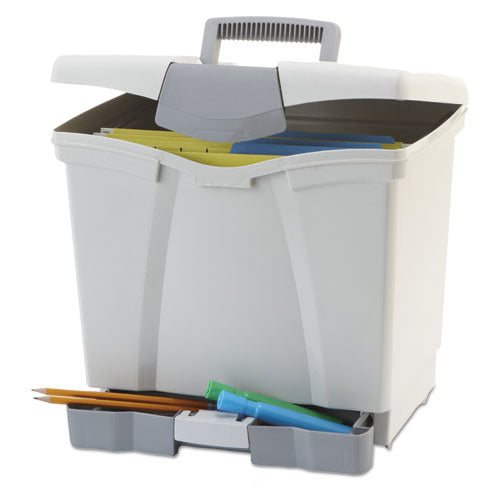Storex - Portable File Storage Box w/Drawer, Letter, Latch, Black, Sold as 1 EA