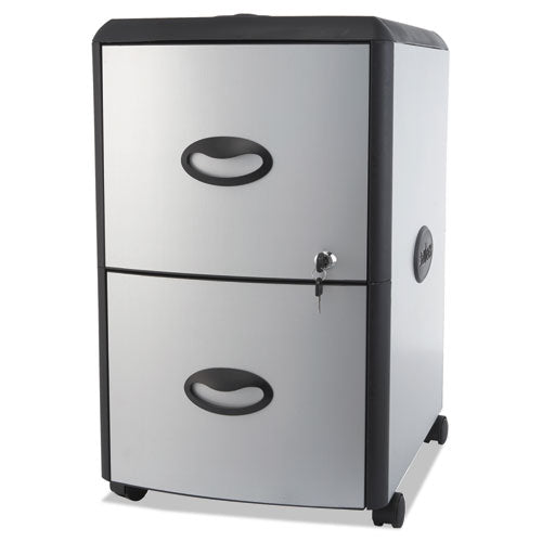 Two-Drawer Mobile Filing Cabinet, Metal Siding, 19w x 15d x 23h, Silver/Black, Sold as 1 Each