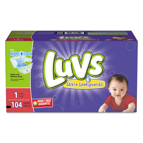 Diapers w/Leakguard, Size 1: 8 to 14 lbs, 104/Carton, Sold as 1 Carton, 104 Each per Carton 
