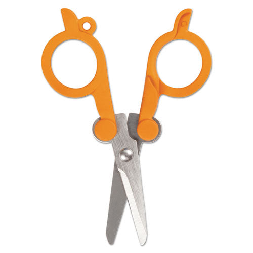 Folding Scissors, 4" Long, Double-Loop Handle, Orange, Sold as 1 Each
