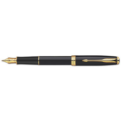 Sonnet Fountain Pen, Deep Black/Gold Barrel, Blue Ink, Medium, Sold as 1 Each