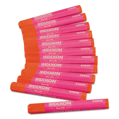 Lumber Crayons, 4 1/2 x 1/2, Fluorescent Pink, Dozen, Sold as 1 Dozen
