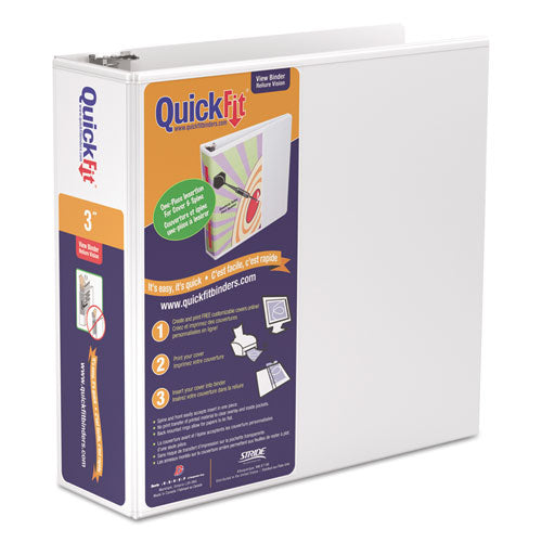 Stride - Quick Fit D-Ring View Binder, 3-inch Capacity, White, Sold as 1 EA