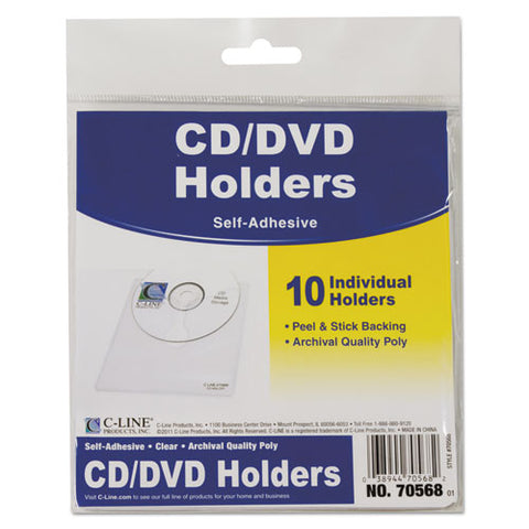 C-Line - Self-Adhesive CD/DVD Pockets, 10/Pack, Sold as 1 PK