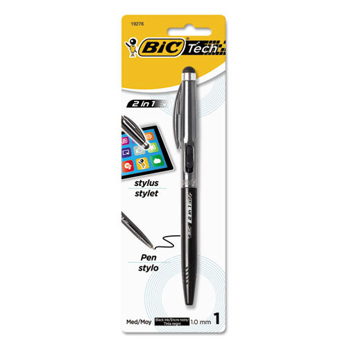 Tech 2 in 1 Retractable Ball Pen and Stylus, Silver, Sold as 1 Each