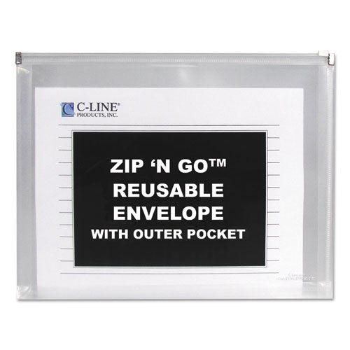 Zip ?N Go Reusable Envelope w/Outer Pocket, 13 x 10, Clear, 3/Pack, Sold as 1 Package