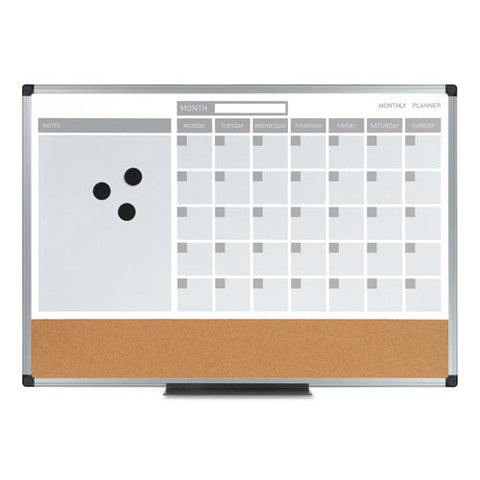 3-in-1 Calendar Planner Dry Erase Board, 36 x 24, Silver Frame, Sold as 1 Each