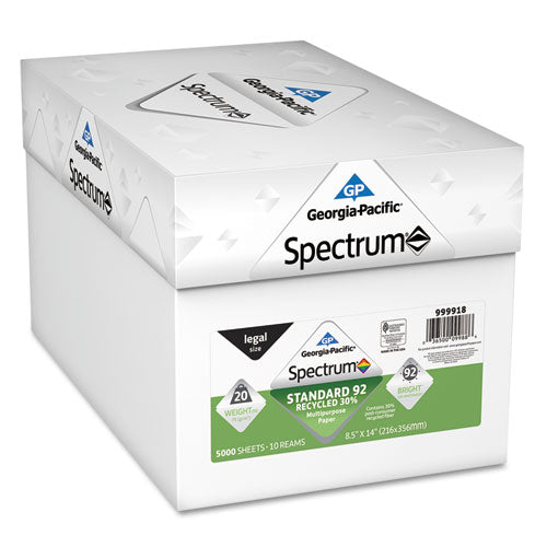 Spectrum Recycled Multi-Use Paper, 92 Bright, 20lb, 8 1/2 x 14, White, 5000 Shts, Sold as 1 Carton, 10 Ream per Carton 